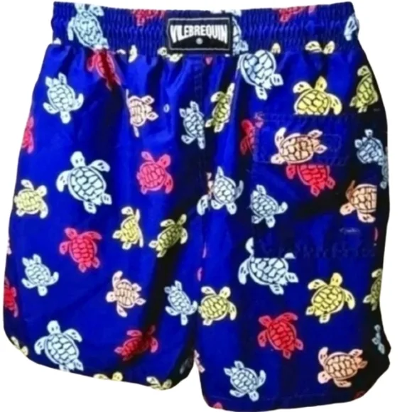 Vilbrequin Blue Colorful Turtle Print Swim Trunks Board Shorts